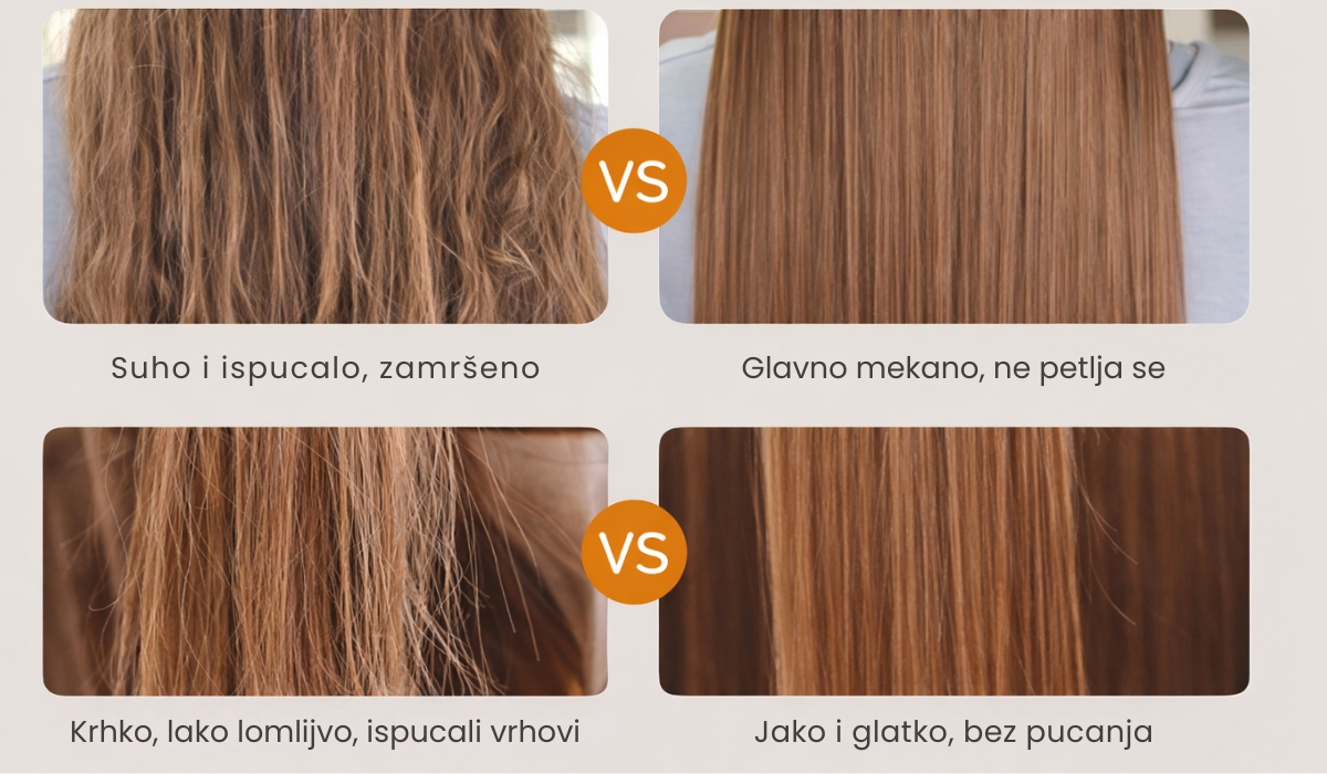 Kosa prije i poslije kolagenske maske